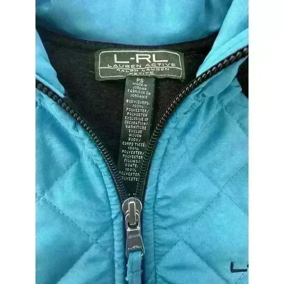 LRL Ralph Lauren Womens Petite S Blue Quilted & Black Polar Fleece Zip Up Jacket - Picture 5 of 9
